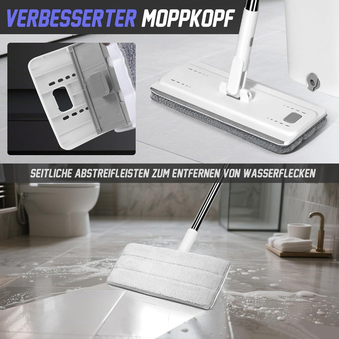 Masthome Wischmopp Set mit Eimer,Bodenwischer Set mit 10 Mikrofaser Pads und Langem Edelstahl Griff,