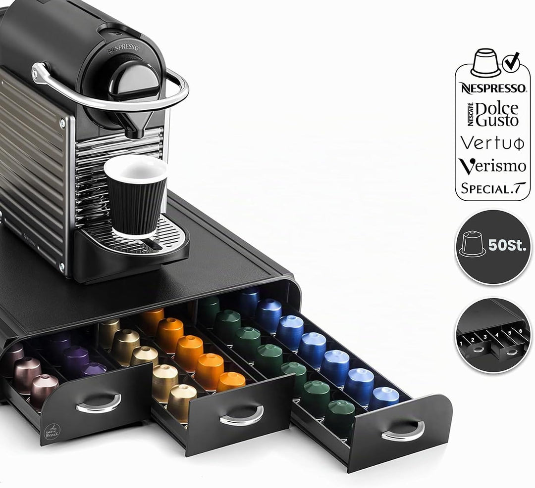 CEP 2230060011 23006 Kaffeekapselspender mit 3 Schubladen, Kunststoff, schwarz, 34,2 x 32,7 x 6,9 cm