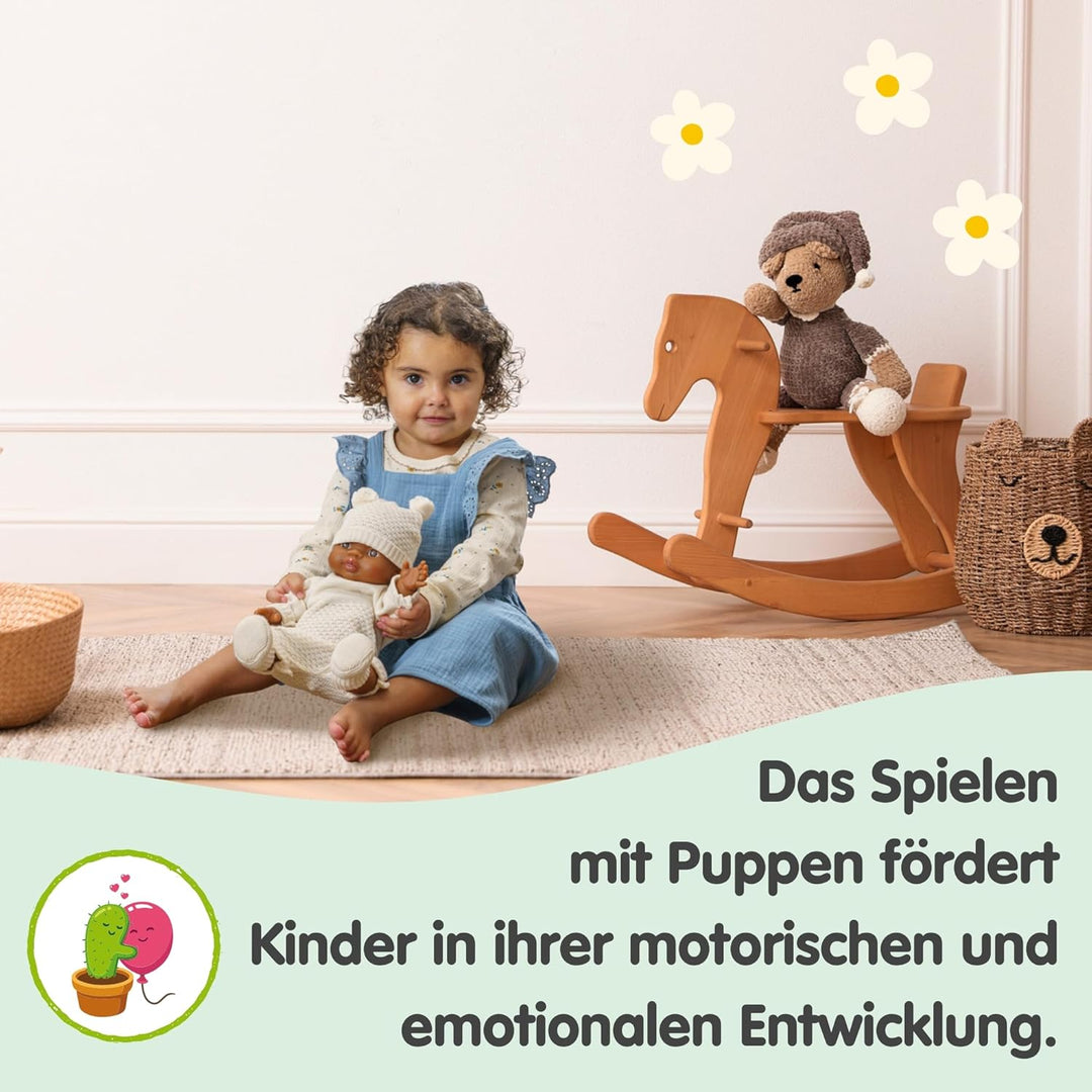 Heless 1480 - Puppenkleidung aus 100 Prozent Bio-Baumwolle, Strickstrampler in Ecru für Puppen und K