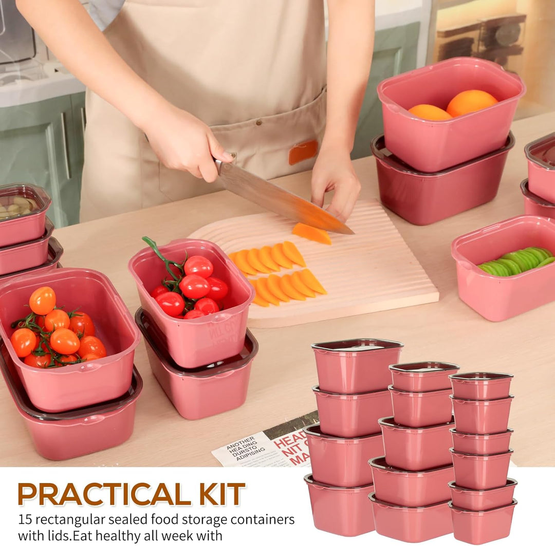 Cozary 15PCS Rechteckig Frischhaltedosen, Vorratsdosen Set mit Deckel, Luftdicht, Stapelbar, Mikrowe