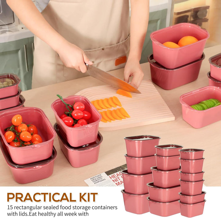 Cozary 15PCS Rechteckig Frischhaltedosen, Vorratsdosen Set mit Deckel, Luftdicht, Stapelbar, Mikrowe