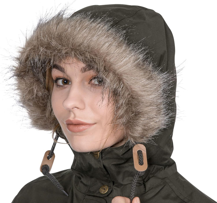 Trespass Clea, Wasserdichte Jacke mit Einrollbarer Kapuze für Damen XXL dunkles kaki, XXL dunkles ka