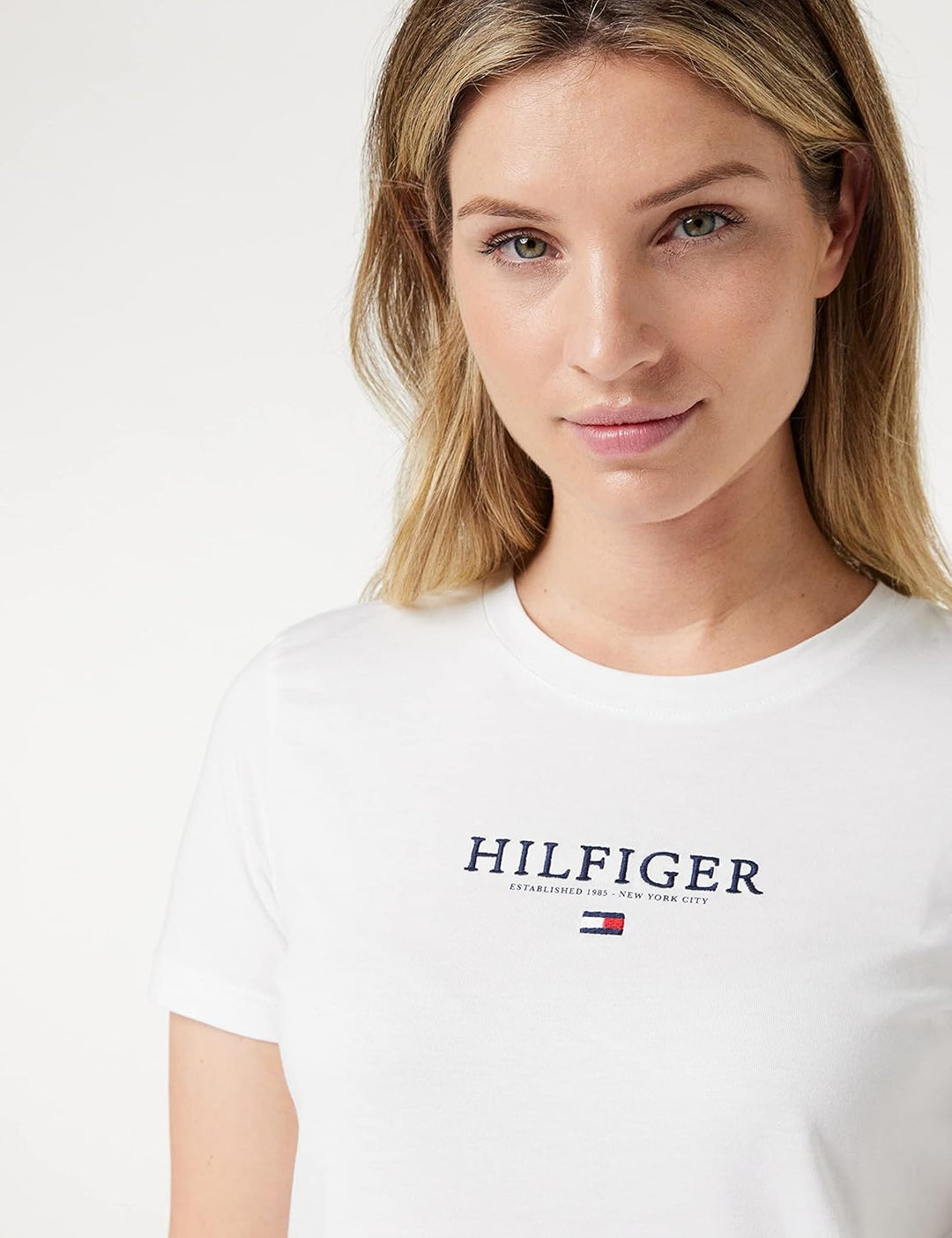 Tommy Hilfiger Damen Exclusive Hilfiger C-Nk Reg Tee Kurzarm Strickoberteile M Weiss (White), M Wei&