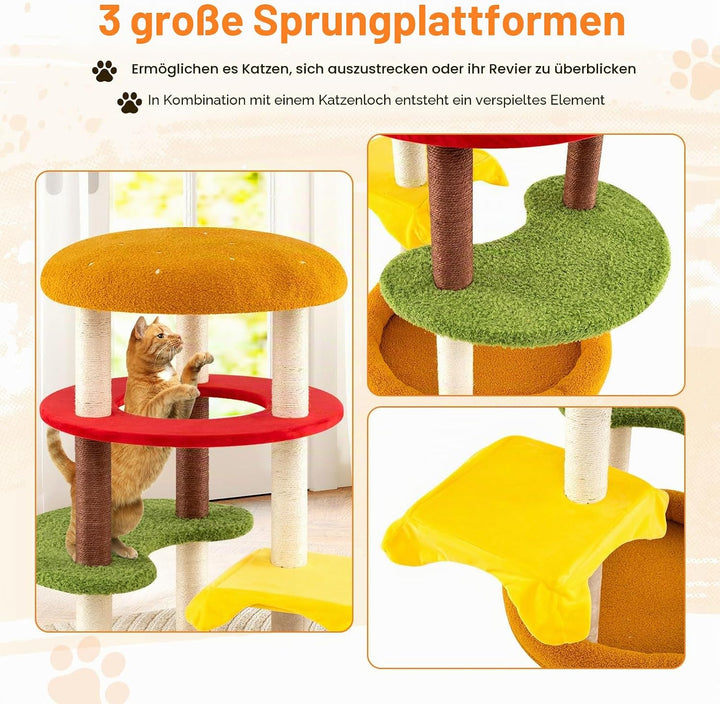 FANTASK Kratzbaum, Katzenbaum mit Bett, Sisal-Kratzbrett &amp; Plattformen, Katzen Katzenmöbel, Katzenkr
