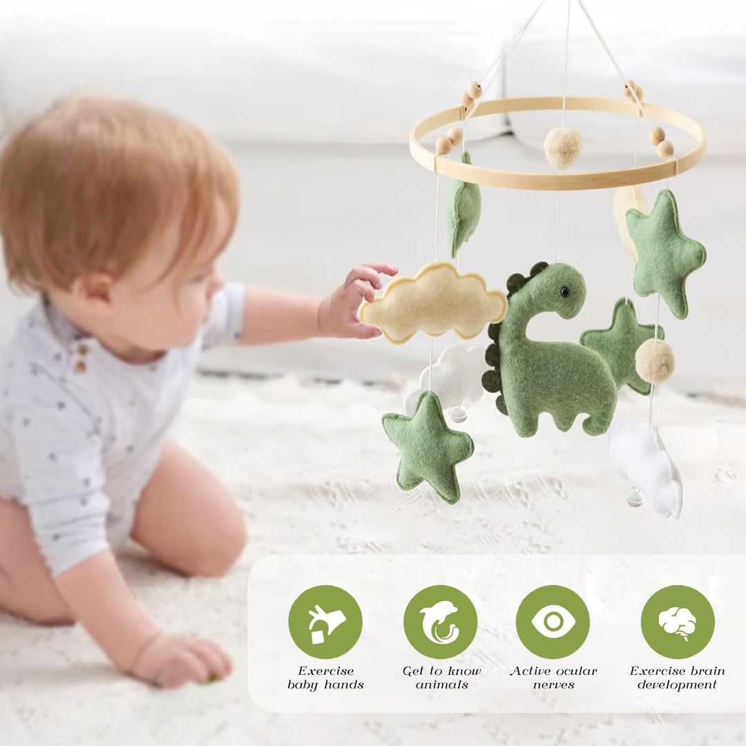 Mobile Baby Windspiele Dinosaurier mit Wolken Babybett Mobile Windspiele mit Filzbällen, Hängende Mo