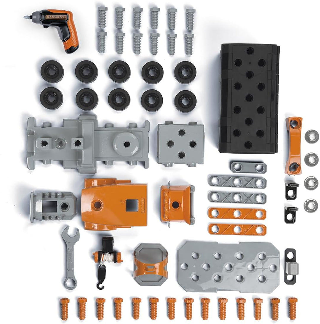 Smoby - Black+Decker Truck mit Werkzeugbox – Konstruktionsfahrzeug mit 60 Zubehörteilen – Werkzeug,