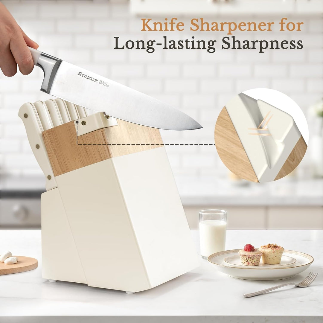 Astercook Messer-Set, Küchenmesser-Set mit Block, 14-teilig, Vollzapfen, Edelstahlmesser mit Schärfe