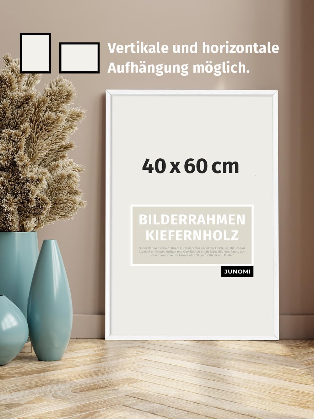 Bilderrahmen 40x60 cm Holz | Farbe Weiss | Posterrahmen mit bruchsicherem Acrylglas | Hoch- & Querfo