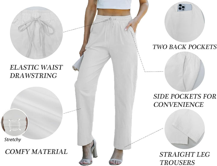 HVEPUO Hosen Damen Sommerhose Damen Leicht High Waist Hose Baumwollhose Freizeithose S A-weiss, S A-