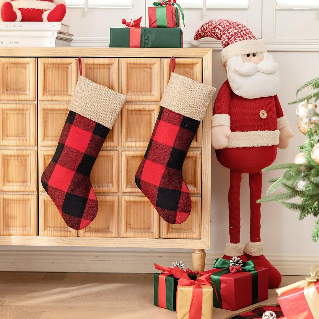 2 Stück Nikolausstrumpf mit Jute Cuff, Weihnachtssocken Kamin Weihnachtsbaum, 46cm gross Christmas S