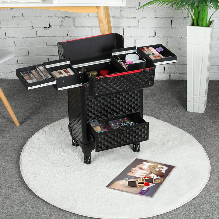 Yaheetech Alu Kosmetikkoffer Friseurkoffer Trolley Schminkoffer Beauty Case 34,3 x 24,2 x 55,5 cm sc
