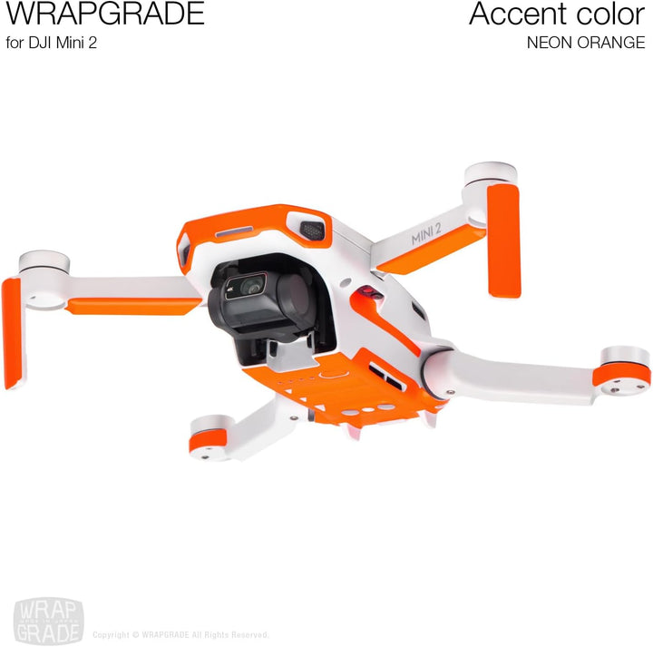 Wrapgrade Skin Sticker Set Kompatibel mit DJI Mini 2 | Akzentfarbe (NEON ORANGE), Neon Orange