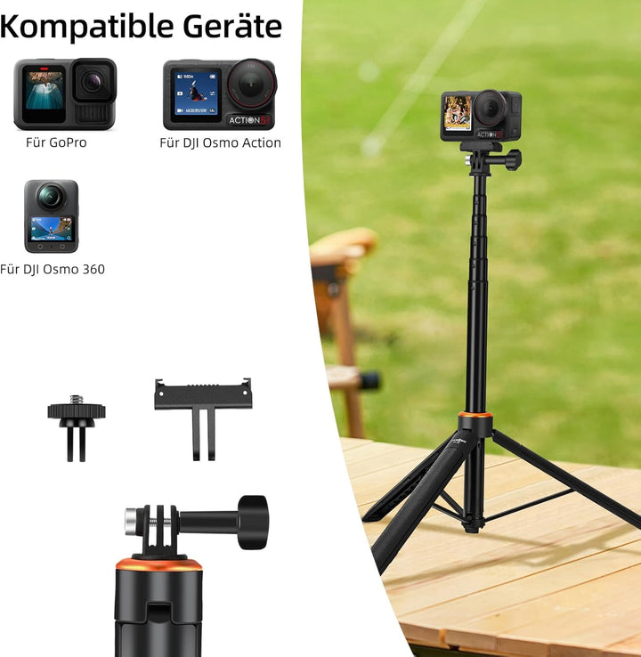 136cm Selfie Stick Stativ Set für DJI Osmo Action 5 Pro/4/3, Osmo 360, 2-in-1 Erweiterung Reisestati
