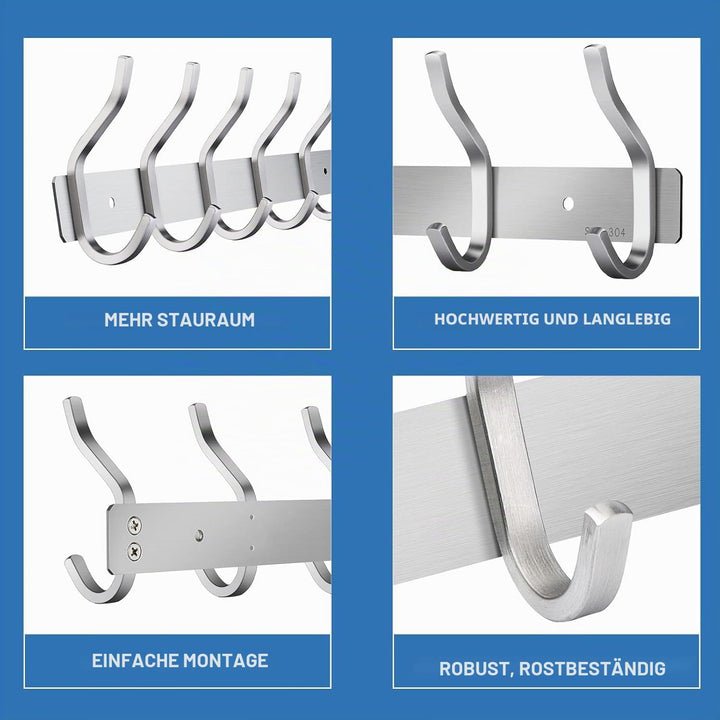Garderobenhaken Edelstahl, Hakenleiste Kleiderhaken Wand mit 4 Haken, Garderobe Garderobenleiste Wan