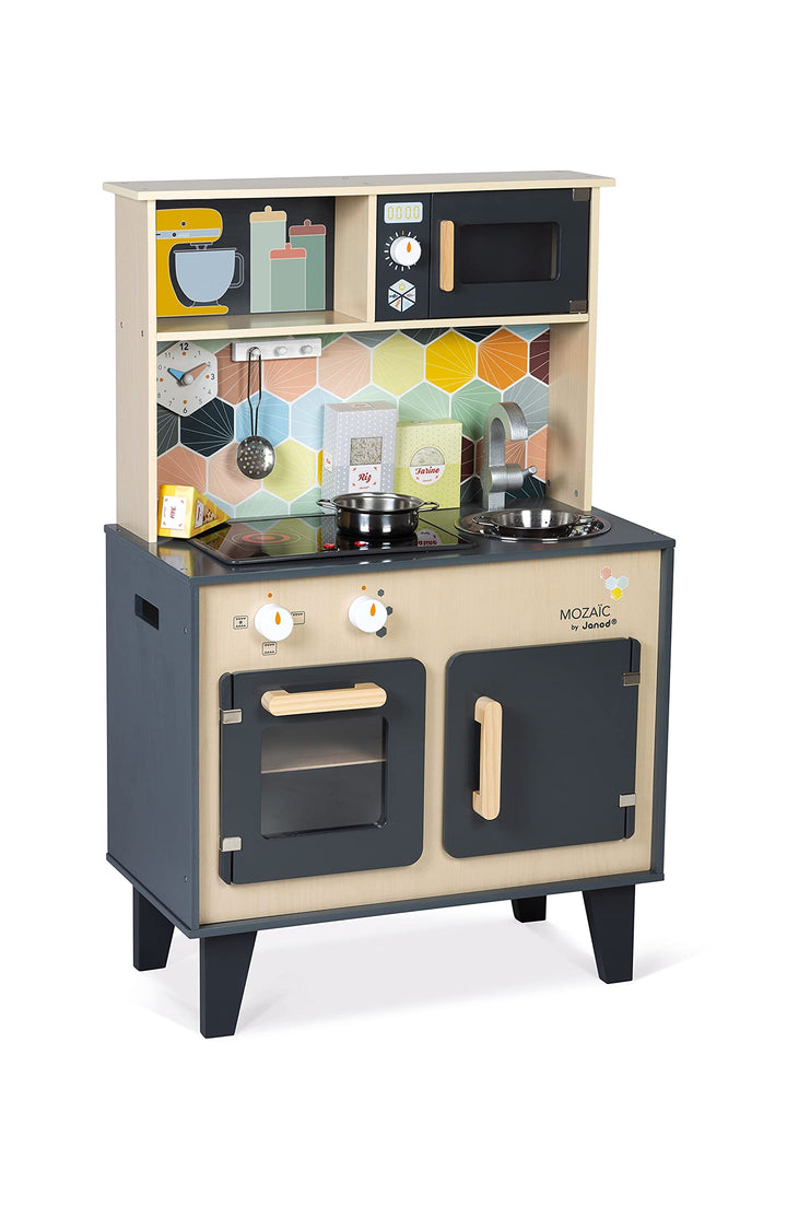 Janod - Mozaïc Big Cooker - Spielküche für Kinder - Kinderküche mit Sound und Licht - Holzküche mit
