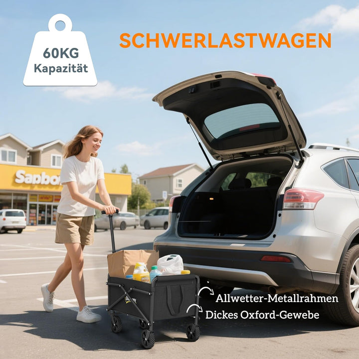 Outsunny Bollerwagen Faltbarer Handwagen 360° Gartenwagen Transportwagen mit verstellbarem Griff Str