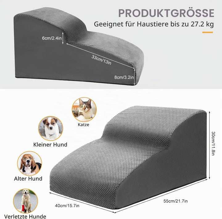 Lannvan Hundetreppe für Kleine Hunde, 2 Stufen Haustiertreppe Katzentreppe, Hunderampe aus Schwamm f