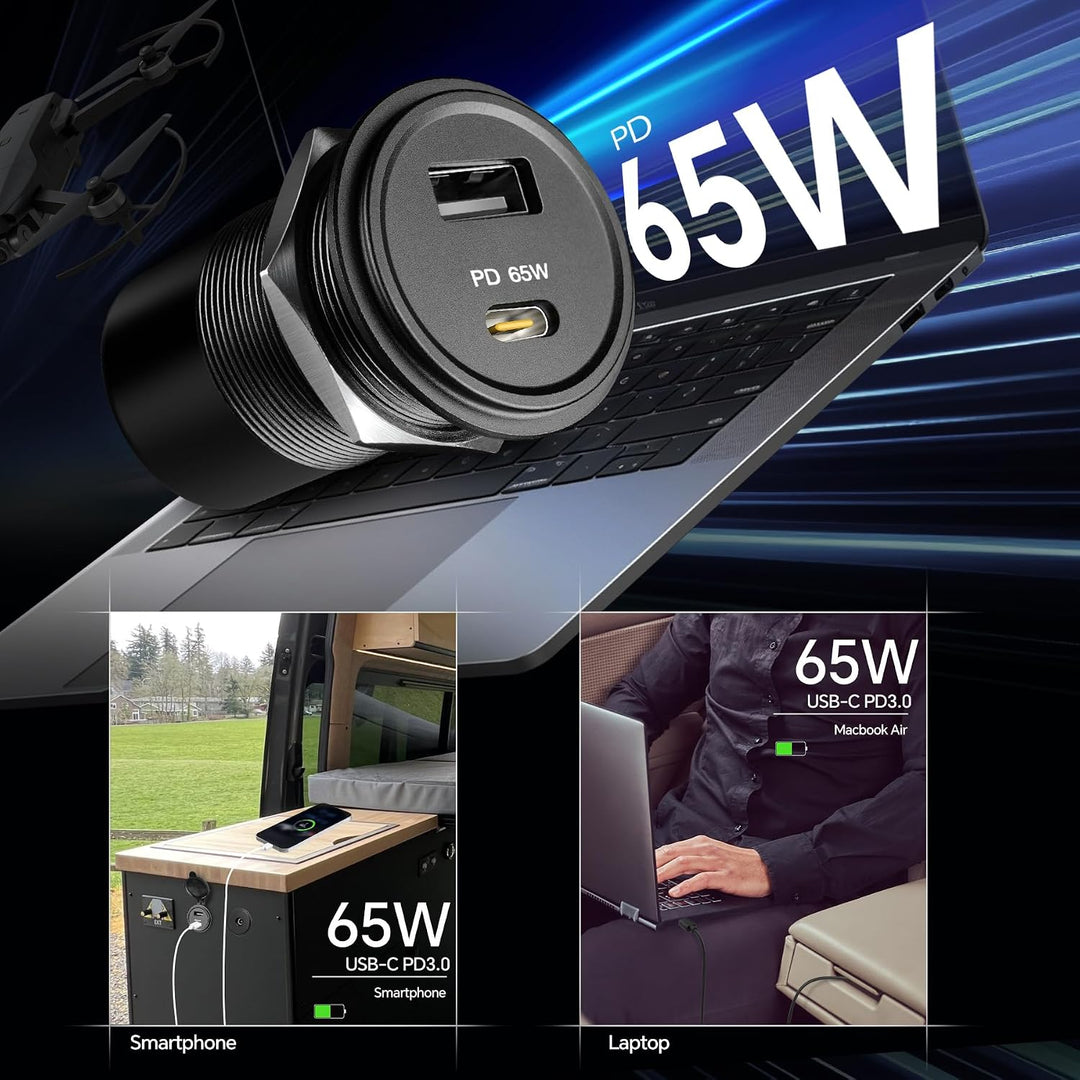 acegoo 12V USB C Steckdose 65W PD &amp; 18W QC, Wohnmobil Auto USB Dose Buchse 12 Volt KFZ Zigarettenanz