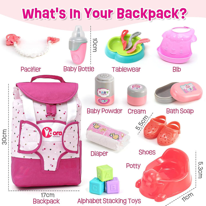 Tacobear Puppenzubehör für Baby Puppe, Puppen Zubehör mit Wickeltasche Rucksack Töpfchen Windel Flas