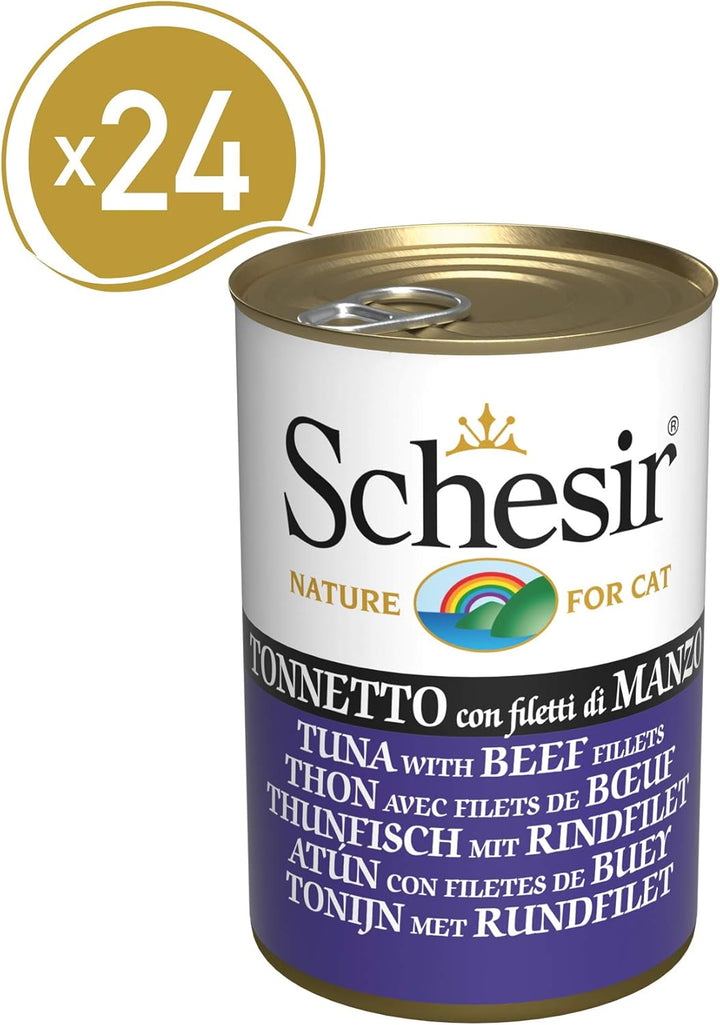 Schesir Cat Jelly Thunfisch mit Rind, Katzenfutter nass in Gelee, 24 Dosen x 140 g, Thunfisch mit Ri