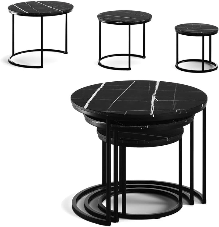 Vicco Couchtisch-Set Montreal, Schwarzer Marmor, 55 x 55 cm 3 Teile Schwarzer Marmor 3er Set, Schwar