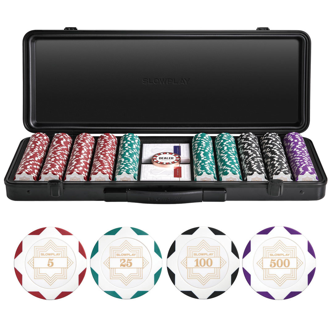 SLOWPLAY Nash 14g Ton Pokerchips-Set White Gold Edition, 500 STK Core Set | Mit Werten: 5,25,100,500