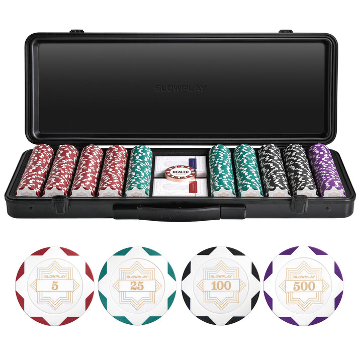 SLOWPLAY Nash 14g Ton Pokerchips-Set White Gold Edition, 500 STK Core Set | Mit Werten: 5,25,100,500