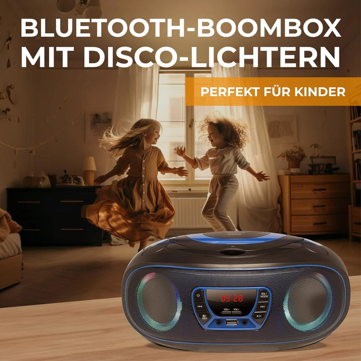 Denver TCL212BT Radio mit Bluetooth, Bluetooth Radio mit Lichteffekte, Tragbarer CD player, AUX, USB