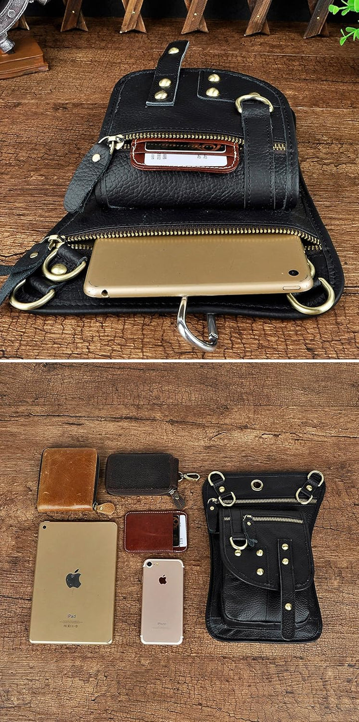 Le'aokuu Herren Echtes Leder Tasche Hüfttasche Gürteltasche Drop Leg Thigh Bag Hip Fanny Bum Belt We