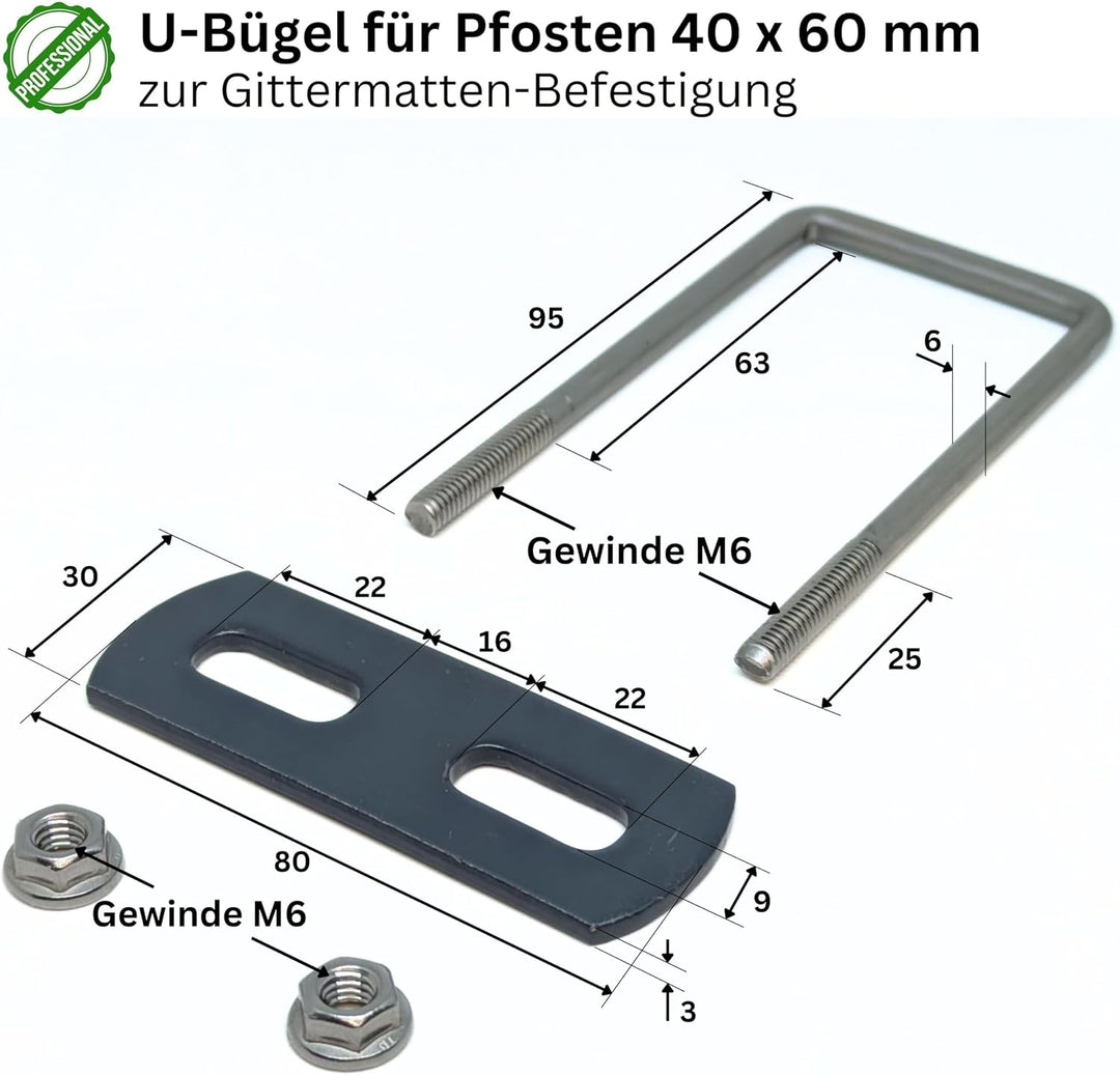 10x U-Bügel für Doppelstabmatten Zaun Befestigung an Zaunpfosten 40x60 Klemme Anthrazit, Anthrazit