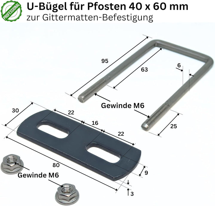 10x U-Bügel für Doppelstabmatten Zaun Befestigung an Zaunpfosten 40x60 Klemme Anthrazit, Anthrazit