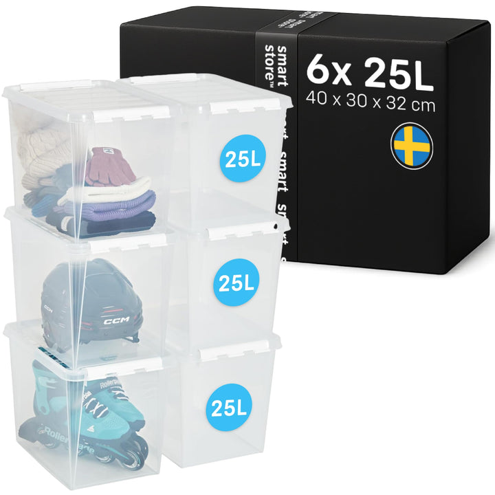 SmartStore Aufbewahrungsbox mit Deckel gross 25 L – 6 transparente und stapelbare Plastik Boxen mit
