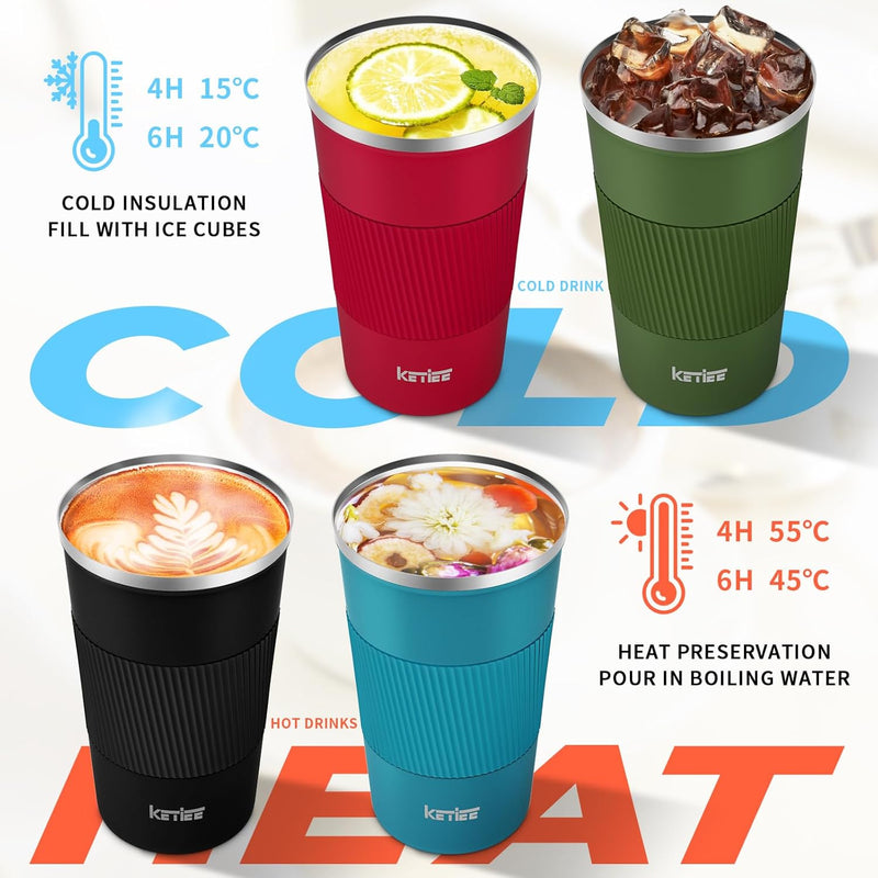 KETIEE Kaffeebecher to go,510ml Thermobecher Kaffee-to-go,Kaffeebecher Thermo,Doppelwandig Reisebech