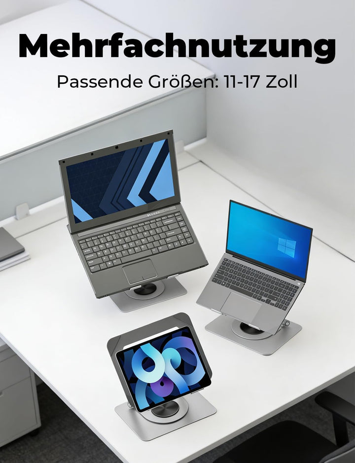 Laptop Ständer Höhenverstellbar, Ergonomischer Faltbarer Laptop Halterung mit 360°Drehbarer Basis, B