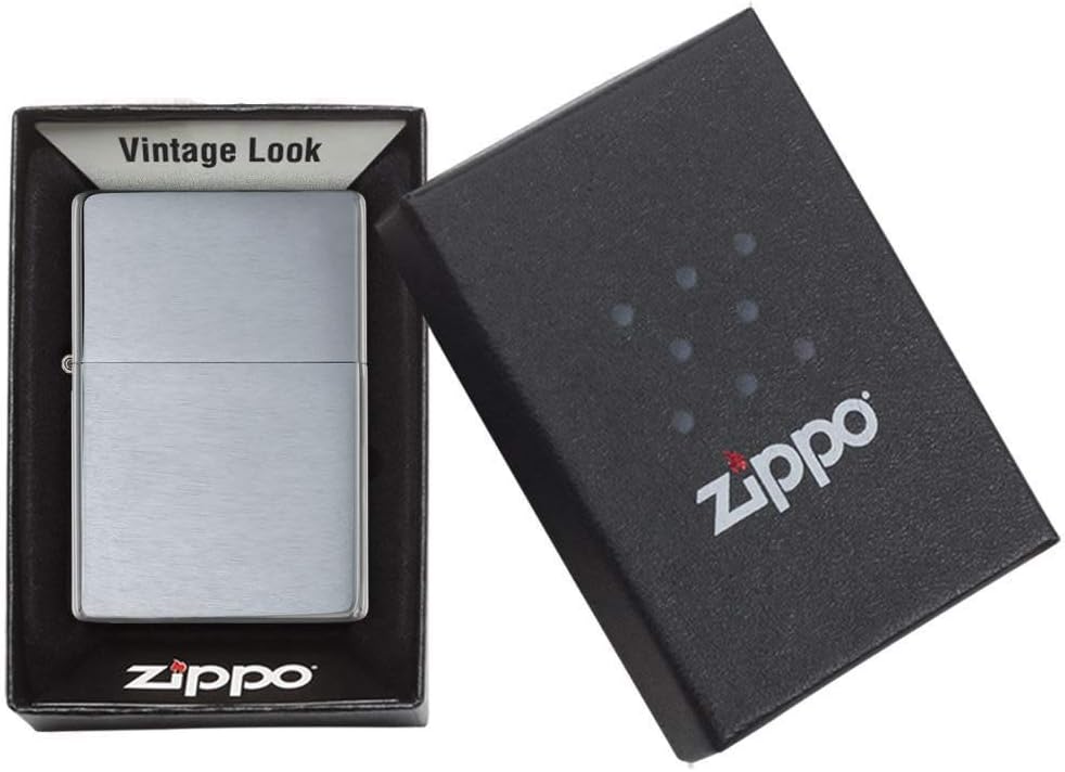 Zippo Vintage gebürstetes Chrom ohne Schlitze – 230.25, Gebürstetes Chrom