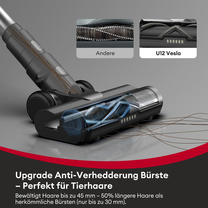 Ultenic U12 Vesla Akku Staubsauger 45000Pa, Tech Green Eye™, Verbesserte Anti-Tangle-Bürste, Staubsa