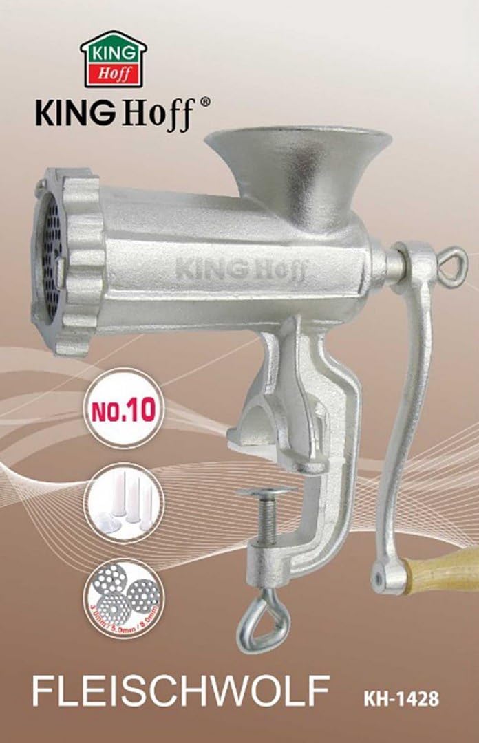 Fleischwolf aus Gusseisen mit Zubehör Wurstmaschine Wurstfüller Gr. 10 KINGHOFF KH-1428
