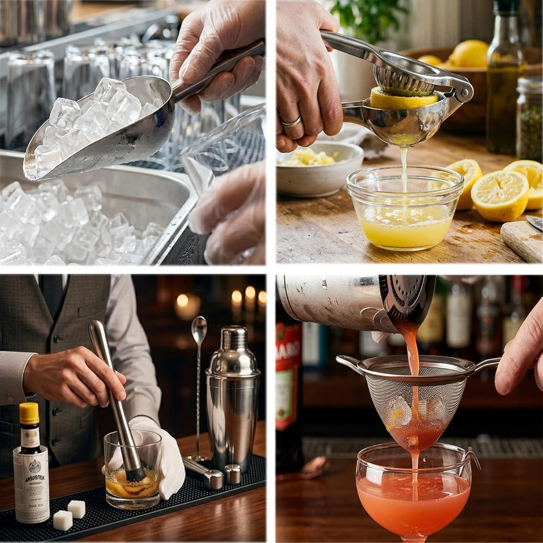 25 Stück Cocktail Shaker Set, 700ml Edelstahl Barkeeper Set mit Boston Shaker und Bar Zubehör, Mixol