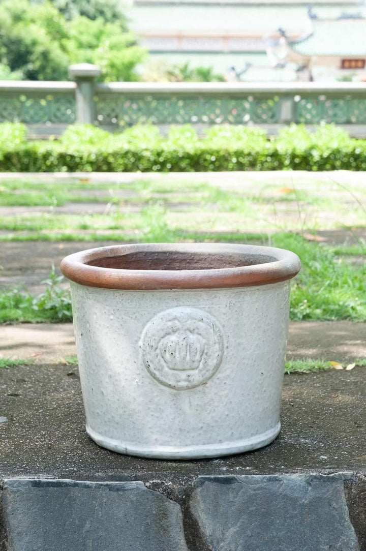 Teramico Pflanzgefäss Blumentopf Übertopf Krone Steinzeug glasiert Weiss Grau 34cm 45cm absolut Fros