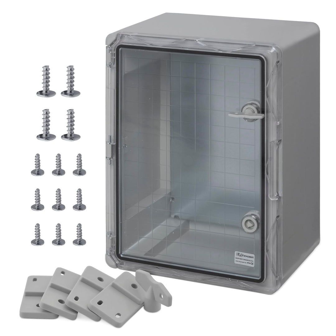 BOXEXPERT® Verteilerkasten aussen wasserdicht [ABS Kunststoff IP65 Gehäuse inkl. Sichttür] grau (Ser