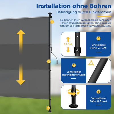 HOMEDEMO Senkrechtmarkise Aussen, Vertikalmarkise ohne Bohren, Balkonrollo mit Handkurbel, Sichtschu