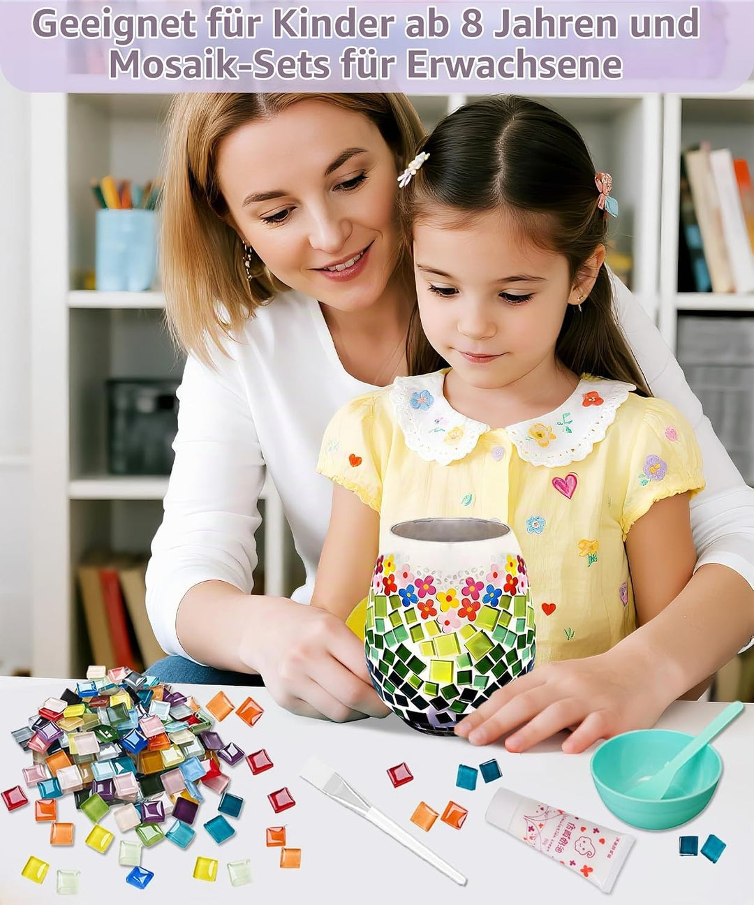Daity Mosaik bastelset Kinder Erwachsene Glasmosaik Vase set mosaiksteine zum basteln set kann Wasse