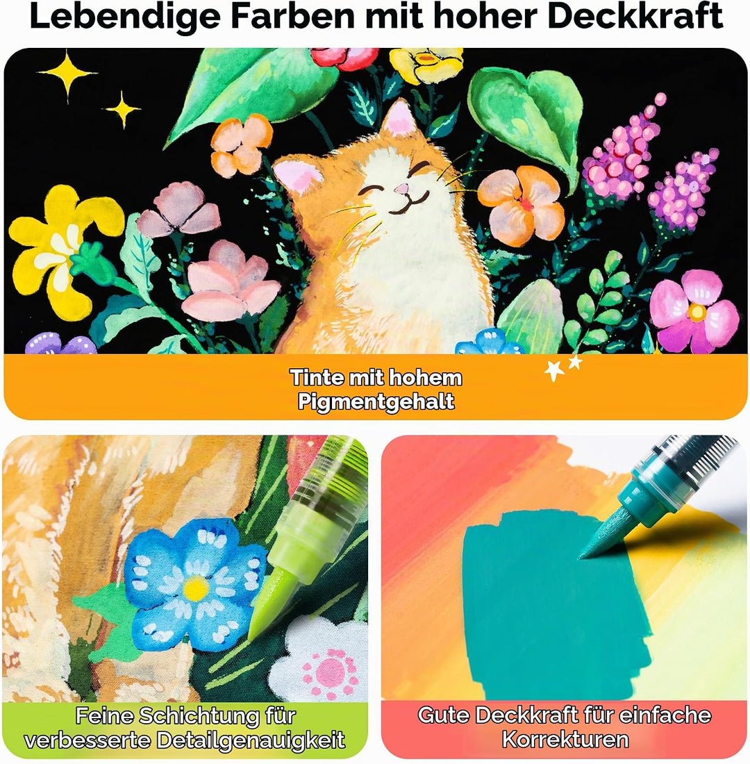 Ohuhu Acrylstifte mit Pinselspitze 48 Farben – Auto-Tintenregulierung, Hochdeckende Acrylic Markers,