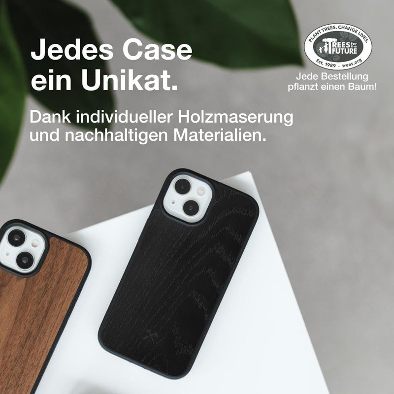 Woodcessories - Bumper Case kompatibel mit iPhone 13 Hülle Black Oak, Black Oak