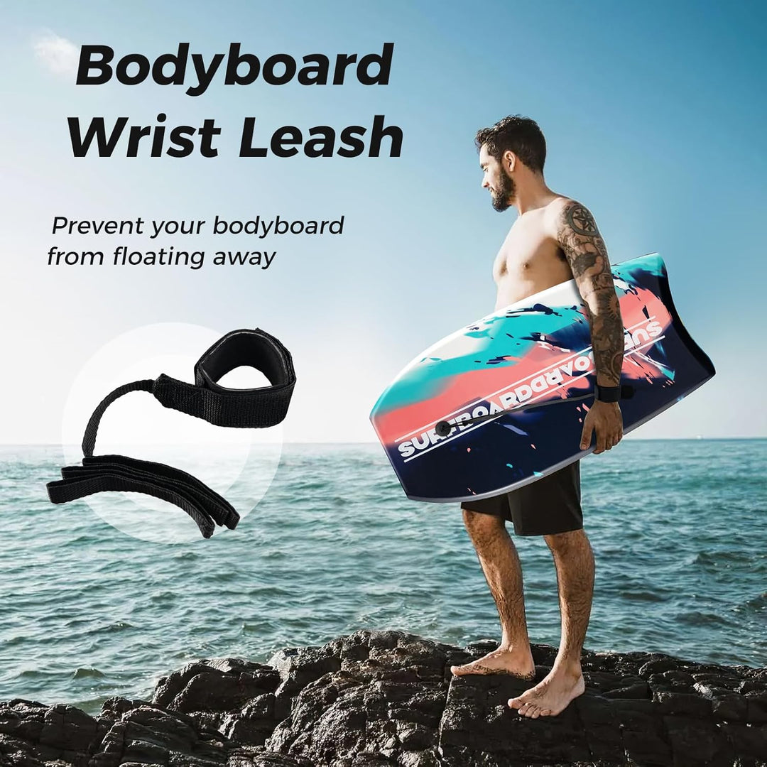 HOMASIS Leichtes Bodyboard, Surfbrett mit EPS-Kern, XPE-Deck, HDPE-Boden & Handgelenk-Leash, Surfboa
