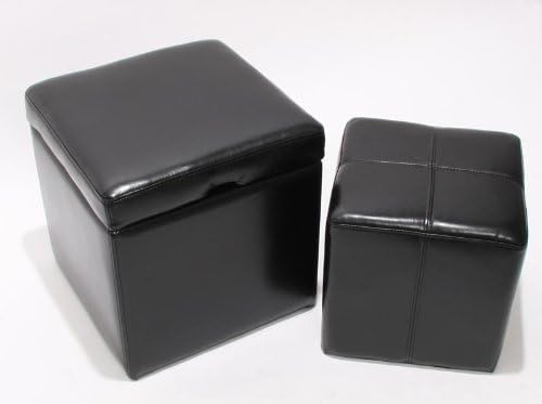 Mendler 2er Set Hocker Sitzwürfel Sitzhocker Aufbewahrungsbox Onex, Leder + Kunstleder, 45x44x44cm -