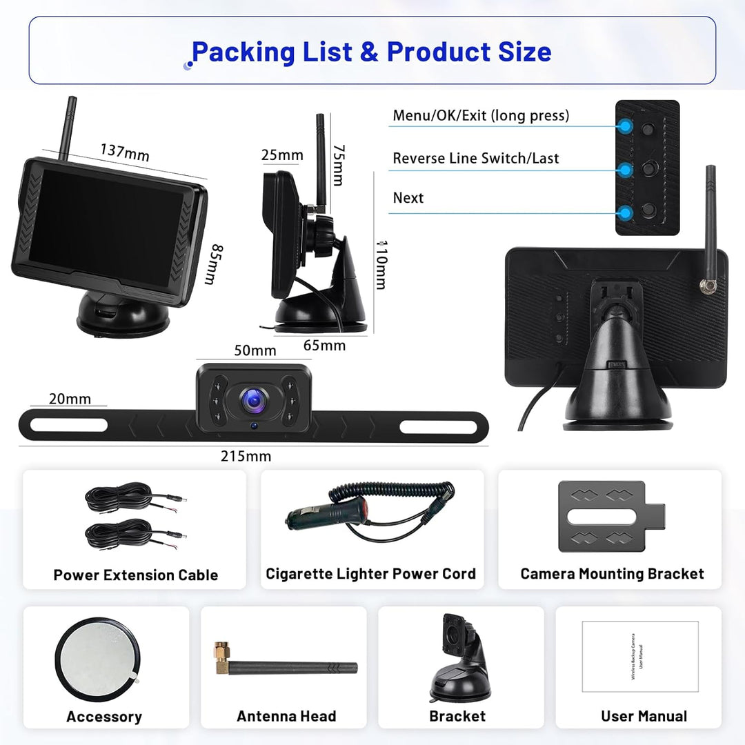 Hikity AHD Wireless Rückfahrkamera mit 5-Zoll-LCD-Display und IP69-Wasserdichtigkeit, Rückfahrkamera
