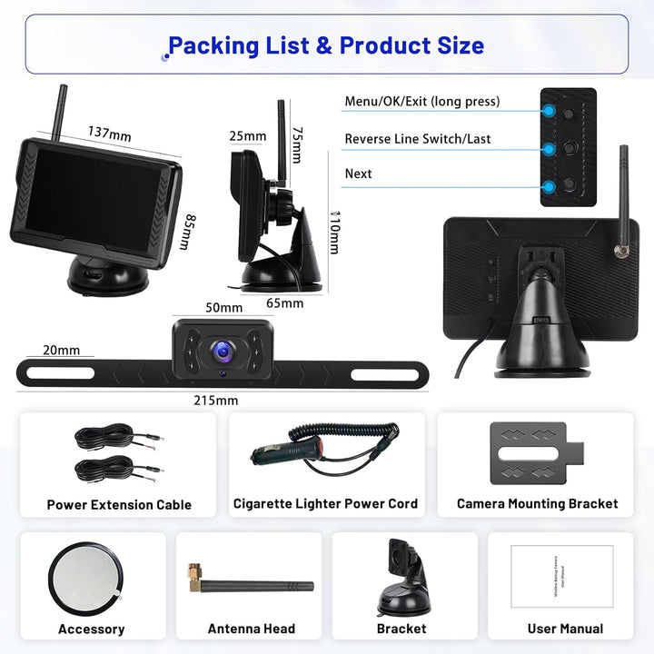 Hikity AHD Wireless Rückfahrkamera mit 5-Zoll-LCD-Display und IP69-Wasserdichtigkeit, Rückfahrkamera