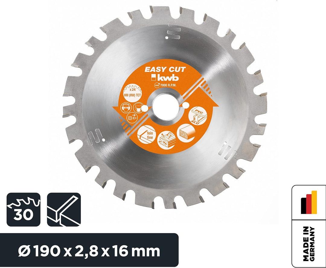 kwb Kreissägeblatt 190 x 16 mm, Made in Germany, Nagelfest, für Holz mit Metallresten, Universal Säg