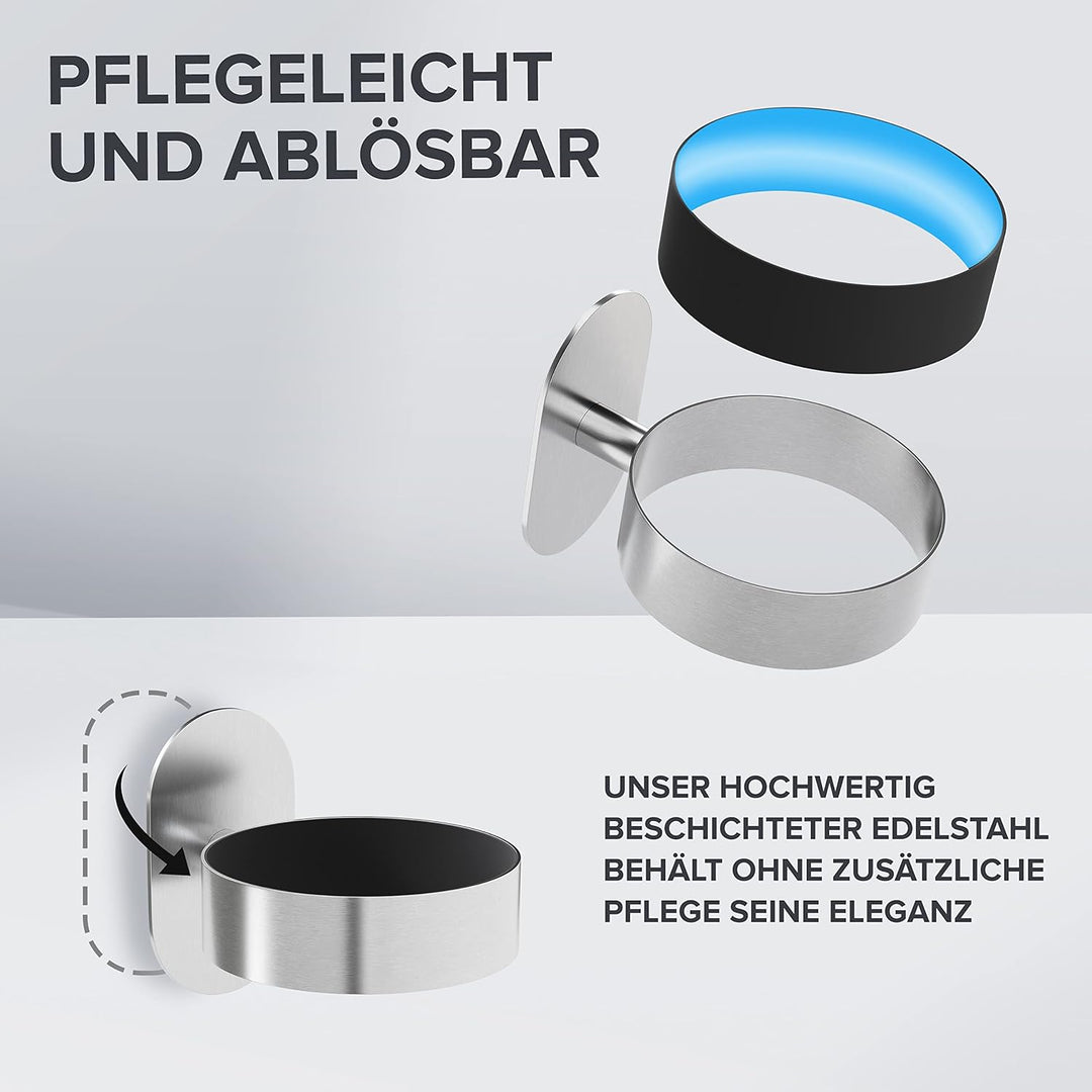 Haartrocknerhalter Glyngore | Edelstahl | Silber | mit Wandmontage ohne Bohren | mit Fönpolsterung |
